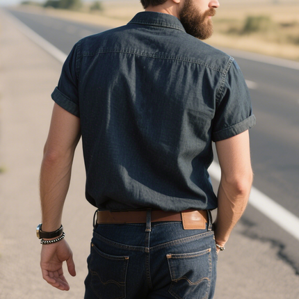 Men's Vintage Western Denim Shirt | Embroidered Cowboy Style | Summer Short Sleeve Fashion | Classic Retro Design | Premium Breathable Fabric | Easy Style for Casual Outings