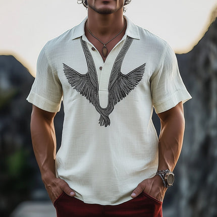 Men's Retro Embroidered T-Shirt | Summer Short Sleeve | Classic Fit | Vintage Style Polo Collar | Lightweight Cotton Blend | Fashionable Casual Top | Sizes S-3XL