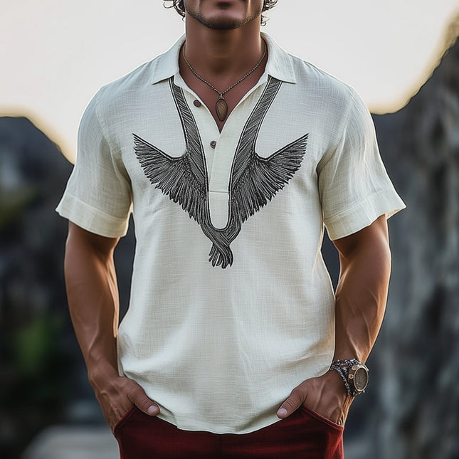 Men's Retro Embroidered T-Shirt | Summer Short Sleeve | Classic Fit | Vintage Style Polo Collar | Lightweight Cotton Blend | Fashionable Casual Top | Sizes S-3XL
