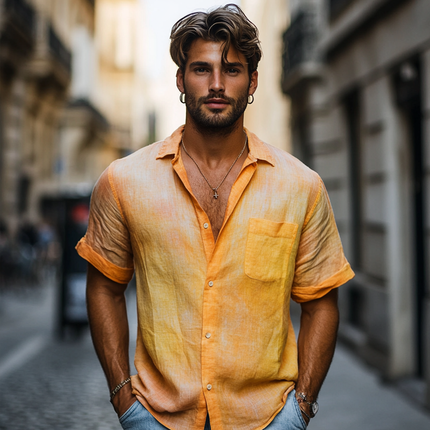 Men's Casual Shirt | Short Sleeve | Gradient Lapel Design | Lightweight & Breathable Fabric | Ideal for Summer & Casual Wear | Trendy & Stylish | Multiple Sizes Available | Fashion Forward Look