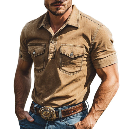 Men's Short Sleeve Casual Shirt | 100% Cotton | Solid Color | Multi-Pocket Design | Breathable | Versatile | Relaxed Fit | Ideal for Everyday Wear | Comfortable & Durable | Perfect for Casual Outfits