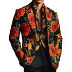 Men's Luxury Satin Blazer | Retro Western Cowboy Style | Rose Print | Tailored Notch Lapel | Long Sleeve | Sizes S to 3XL | Vintage Charm | Elegant Shiny Finish | Perfect for Parties & Fashion Shows