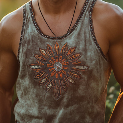 Men's Vintage Embroidered Cowboy Tank Top | Western Style Sleeveless | 100% Cotton | Scoop Neck | Casual Summer Top | Available in Sizes S-3XL | Breathable Fabric | Old West Inspired