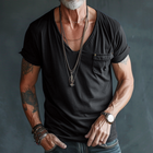 Men's V Neck Short Sleeve T-Shirt | Cotton Casual Top with Cargo Breast Pocket | Comfortable Regular Fit | Soft & Breathable | Versatile for Everyday Wear