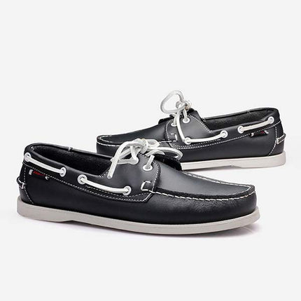 Men's Leather Moc-Toe Boat Shoes | 360° Lacing System | Rustproof Eyelets | Contrast Stitching | Flexible Outsole | Casual Cool Style | Timeless Appeal