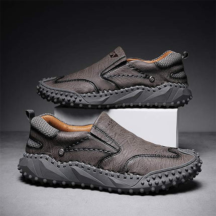 Men's Vintage Leather Slip-On Shoes | Casual Sports & Hiking | Comfortable Massaging Insole | Non-Slip Sole | Lightweight & Flexible