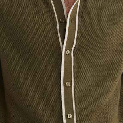 Men's Contrast Knit Lapel | Slim Fit Short Sleeve Shirt Sweater | Casual Single Breasted Polo Style | Stylish Modern Wear | Comfortable Knit Fabric | Versatile for Smart-Casual Outfits