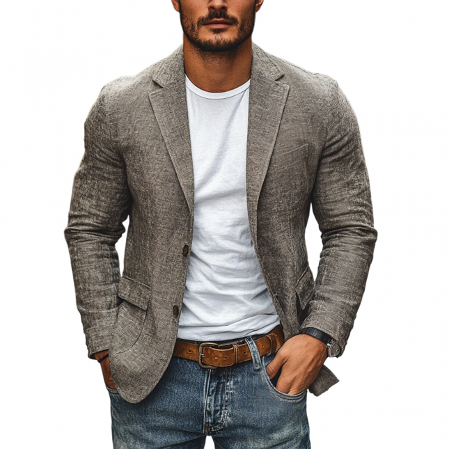 Men's Blazer | Cotton Linen Blend | Notch Lapel | Single-Breasted | Slim Fit | Casual & Dressy | Versatile Outerwear | Lightweight & Comfortable | Functional Pockets | Multiple Sizes