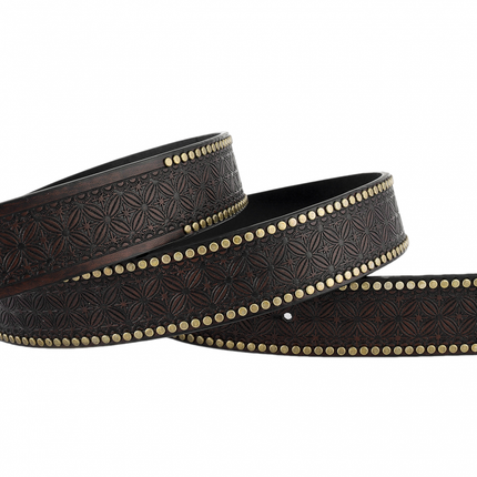 Men's Genuine Leather Belt | Vintage Western Style | Embossed Design | Metal Rivet Accents | Classic Buckle | Adjustable Size | Casual & Semi-Formal Outfit Accessory