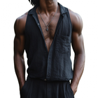 Men's Slim Fit Sleeveless Shirt | Cotton Linen Blend | Casual Lapel Collar | Breathable Summer Top | Patch Pocket Detail | Lightweight & Stylish | Versatile & Comfortable