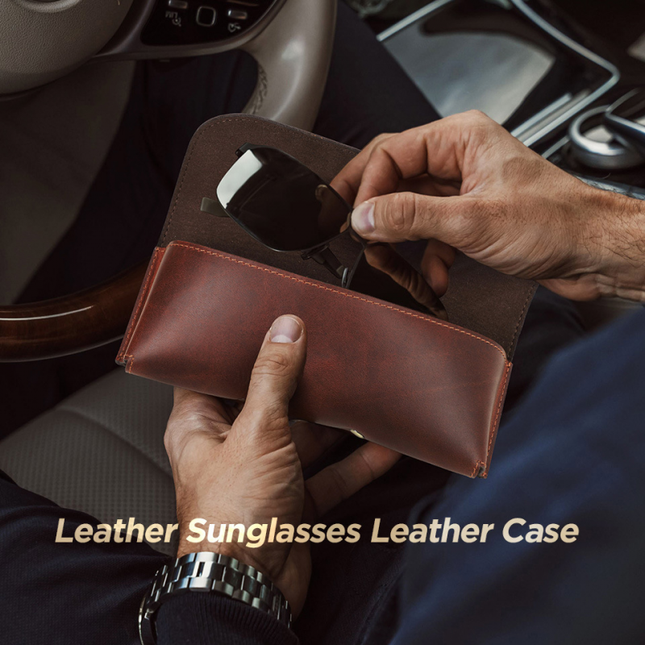 Men's Glasses Case | Portable Travel Eyewear Storage | Top Layer Cowhide | Compact & Durable Design | Secure Closure | Scratch & Dust Protection | Versatile for Sunglasses & Prescription Glasses | Ideal Commuting Companion