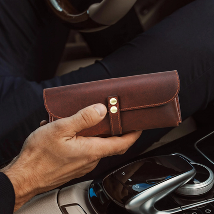 Men's Glasses Case | Portable Travel Eyewear Storage | Top Layer Cowhide | Compact & Durable Design | Secure Closure | Scratch & Dust Protection | Versatile for Sunglasses & Prescription Glasses | Ideal Commuting Companion