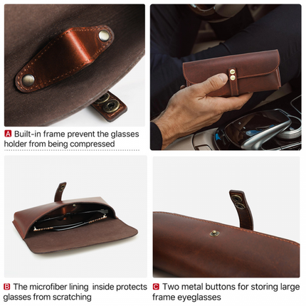 Men's Glasses Case | Portable Travel Eyewear Storage | Top Layer Cowhide | Compact & Durable Design | Secure Closure | Scratch & Dust Protection | Versatile for Sunglasses & Prescription Glasses | Ideal Commuting Companion