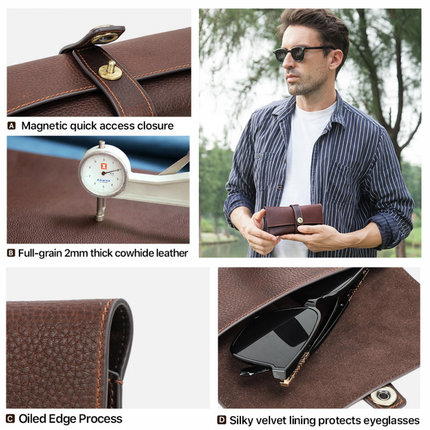 Handmade Glasses Storage Bag for Men | Top Layer Cowhide | Magnetic Buckle | Portable Eyewear Case | Luxury Protective Interior | Compact Design | Artisanal Eyewear Holder | Durable Leather