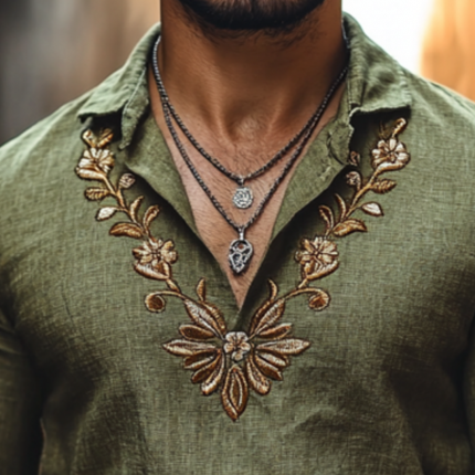 Men's Linen Floral Embroidery Shirt | Long Sleeve | Slim Fit | Casual Elegant Style | Lapel Collar | Breathable Fabric | Versatile Colors | Stylish Wardrobe Essential