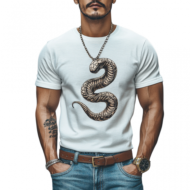 Men's Slim Fit T-Shirt | Snake Embroidery | Casual Round Neck | Cotton Short Sleeve | Edgy Style | Comfortable Everyday Wear | Versatile Fashion | Premium Quality Fabric | Bold Design