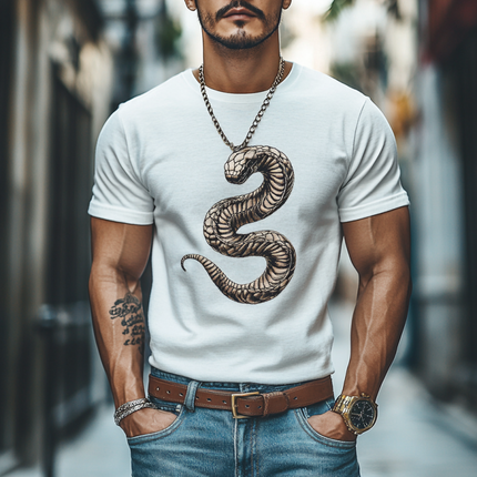 Men's Slim Fit T-Shirt | Snake Embroidery | Casual Round Neck | Cotton Short Sleeve | Edgy Style | Comfortable Everyday Wear | Versatile Fashion | Premium Quality Fabric | Bold Design