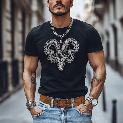 Men's Snake Embroidery T-Shirt | Cotton Round Neck | Slim Fit Short Sleeve | Casual Edgy Style | Bold Statement Tee | Black | Comfortable Breathable Fabric | Versatile Casual Wear | Multiple Sizes Available