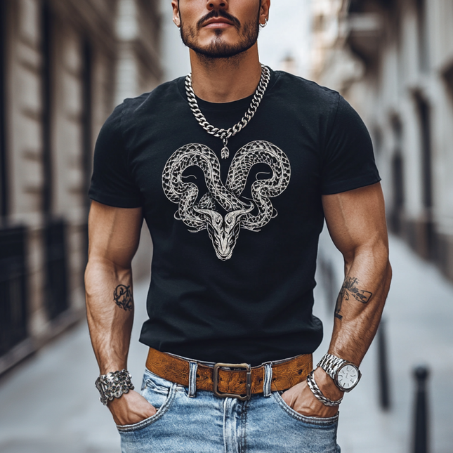 Men's Snake Embroidery T-Shirt | Cotton Round Neck | Slim Fit Short Sleeve | Casual Edgy Style | Bold Statement Tee | Black | Comfortable Breathable Fabric | Versatile Casual Wear | Multiple Sizes Available
