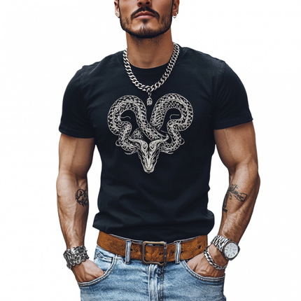Men's Snake Embroidery T-Shirt | Cotton Round Neck | Slim Fit Short Sleeve | Casual Edgy Style | Bold Statement Tee | Black | Comfortable Breathable Fabric | Versatile Casual Wear | Multiple Sizes Available
