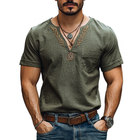 Men's Cotton Linen T-shirt | V-neck | Embroidered Patch Pocket | Short Sleeves | Casual Comfort | Breathable & Lightweight | Relaxed Fit | Versatile Style