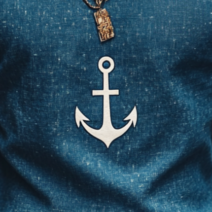 Men's Nautical Anchor Print Shirt | Casual Denim Look | Slim Fit | Round Neck | Short Sleeve | Versatile Styling | Soft Fabric | Everyday Wear