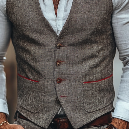 Men's Linen Suit Vest | Casual V-neck | Single Breasted | Patch Pocket | Slim Fit | Versatile Layering | High-Quality Fabric | Multiple Sizes | Stylish Outerwear | Tailored Comfortable Look