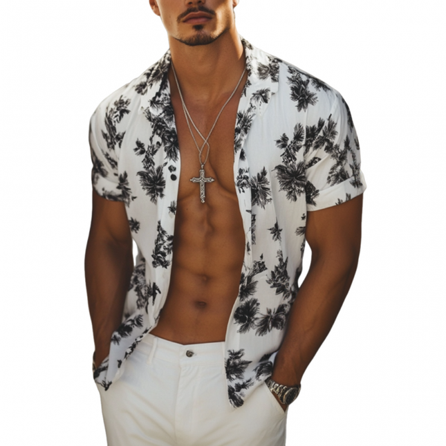 Men's Casual Shirt | Printed Lapel | Loose Fit | Short Sleeve | Vibrant Designs | Breathable Fabric | Summer Beachwear | Stylish Collar | Easy Care | Multi-Size Options | Ideal for Casual Outings