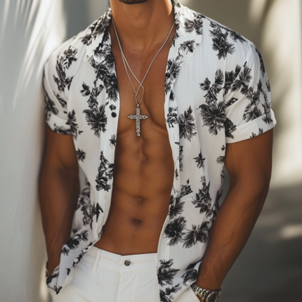 Men's Casual Shirt | Printed Lapel | Loose Fit | Short Sleeve | Vibrant Designs | Breathable Fabric | Summer Beachwear | Stylish Collar | Easy Care | Multi-Size Options | Ideal for Casual Outings