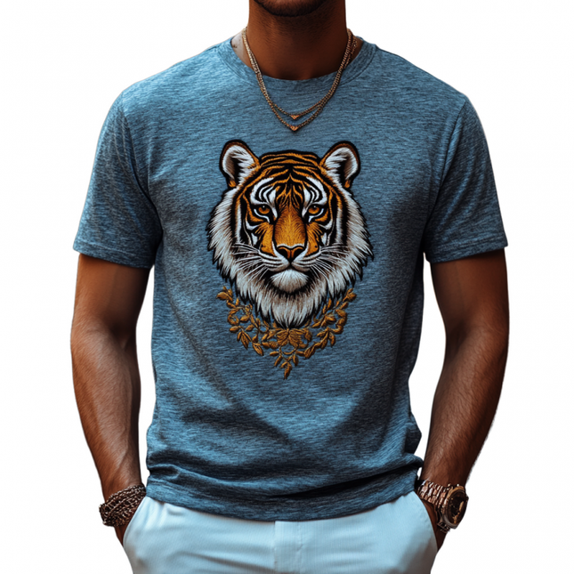 Men's Cotton T-Shirt | Tiger Embroidery | Round Neck | Loose Fit | Short Sleeve | Casual Style | Comfortable Breathable Fabric | Versatile Look | Streetwear | Multiple Sizes Available