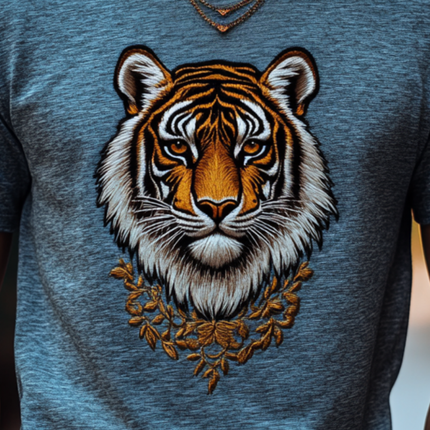 Men's Cotton T-Shirt | Tiger Embroidery | Round Neck | Loose Fit | Short Sleeve | Casual Style | Comfortable Breathable Fabric | Versatile Look | Streetwear | Multiple Sizes Available