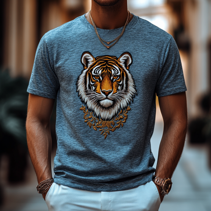 Men's Cotton T-Shirt | Tiger Embroidery | Round Neck | Loose Fit | Short Sleeve | Casual Style | Comfortable Breathable Fabric | Versatile Look | Streetwear | Multiple Sizes Available