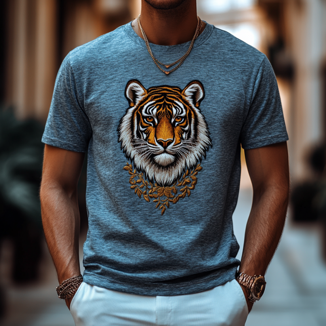 Men's Cotton T-Shirt | Tiger Embroidery | Round Neck | Loose Fit | Short Sleeve | Casual Style | Comfortable Breathable Fabric | Versatile Look | Streetwear | Multiple Sizes Available