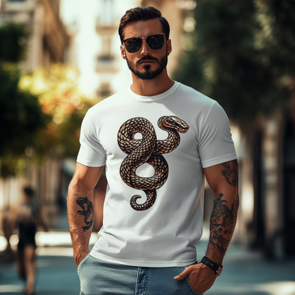 Men's Cotton T-Shirt | Snake Embroidery | Round Neck | Loose Fit | Short Sleeve | Casual Comfortable | Trendy Bold Style | Soft Breathable Fabric | Versatile All-Day Wear | Easy Care