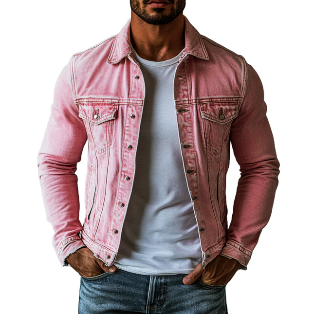 Men's Denim Jacket | Vintage Washed | Multi-Pocket | Lapel Collar | Rugged Style | Regular Fit | Medium-Weight Cotton | For Casual & Semi-Casual Wardrobes | Ideal Spring Fall | Everyday Wear | Outdoor Activities