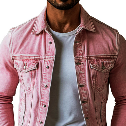 Men's Denim Jacket | Vintage Washed | Multi-Pocket | Lapel Collar | Rugged Style | Regular Fit | Medium-Weight Cotton | For Casual & Semi-Casual Wardrobes | Ideal Spring Fall | Everyday Wear | Outdoor Activities