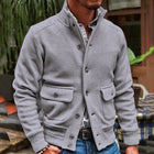 Men's Stand Collar Polyester Jacket | Solid Color | Single-breasted | Two Flap Waist Pockets | Machine Washable | Autumn Winter Spring | Street Beat Casual Biker Style