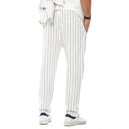 Men's Cotton Linen Trousers | Vertical Striped Casual Pants | Relaxed Fit | Trendy Fashion | Comfortable Waist | Versatile Everyday Wear | Breathable Summer Bottoms | Durable Craftsmanship | Multiple Sizes Available