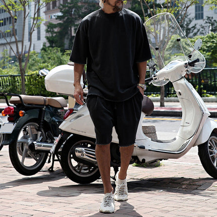 Men's Loose Fit Cotton Blend T-shirt and Shorts Set | Casual Fashion Activewear | Round Neck | Short Sleeve | Mid Waist | Spring Summer Autumn