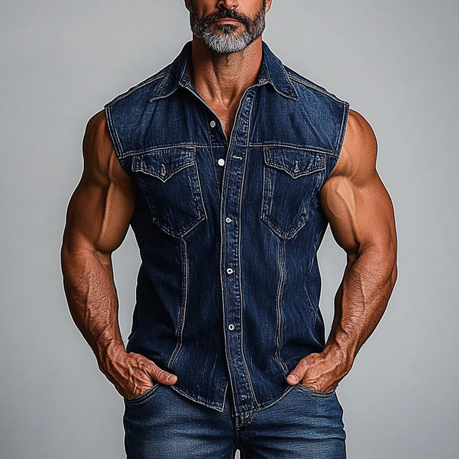 Men's Vintage Washed Denim Vest | Lapel Collar | Sleeveless | 100% Cotton | Stylish Layering | Retro Aesthetic | Available in S to 3XL | Durable & Comfortable | Versatile Fashion | Casual to Semi-Formal Wear