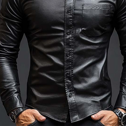 Men's Leather Long Sleeve Shirt | Slim Fit | Classic Casual Design | Premium Soft Leather | Tailored Look | Button-Down Closure | Versatile Styling | Durable & Fashionable | Ideal for Day & Night Wear