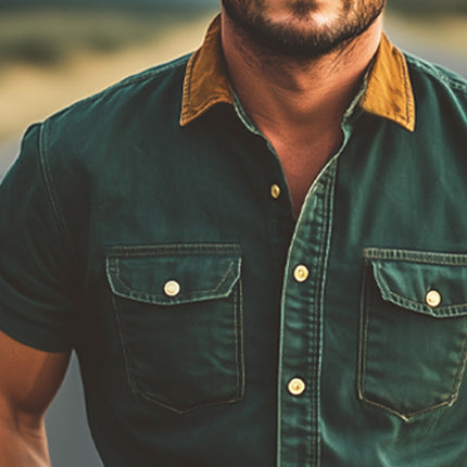 Men's Western Cowboy Shirt | Color Block Denim | Short Sleeve | Summer Casual Top | Breathable High-Quality Fabric | Modern Look | S to 3XL Sizes Available