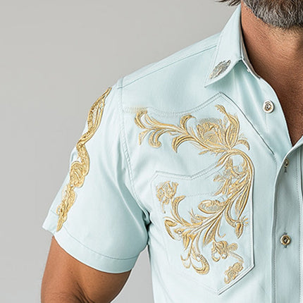 Men's Embroidered Short Sleeve Western Shirt | Summer Cowboy Style | Breathable Fabric | Classic Fit | Button-Down | Casual Men's Top