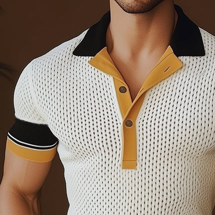 Men's Polo Shirt | Business Style | Colorblock Design | Comfortable Knitted Mesh | Breathable Cotton Polyester | Short Sleeves | Classic Polo Collar | Versatile for Office & Casual | Sizes S-3XL