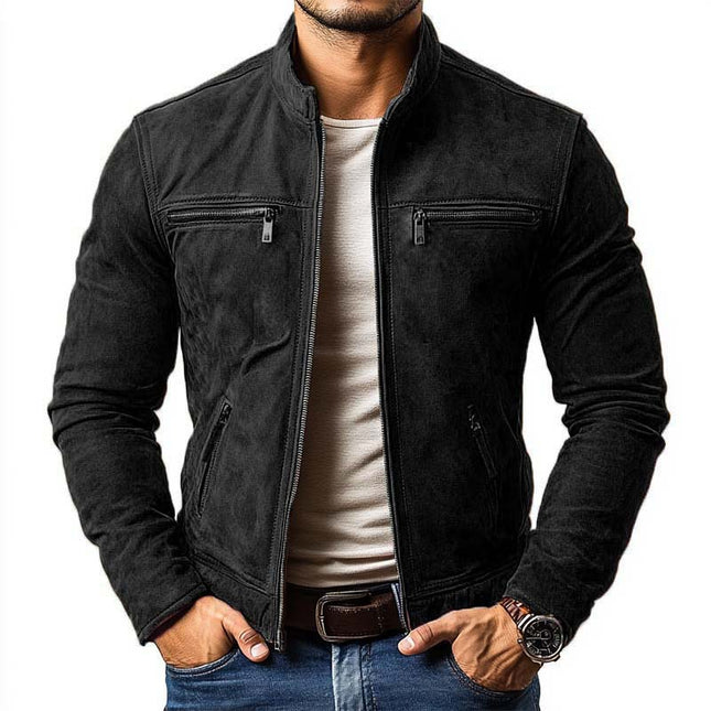 Men's Suede Jacket | Slim Fit | Multi-Pocket | Stand Collar | Zipper Closure | Classic Casual Style | Versatile Outerwear for Men | Perfect for Smart-Casual Occasions