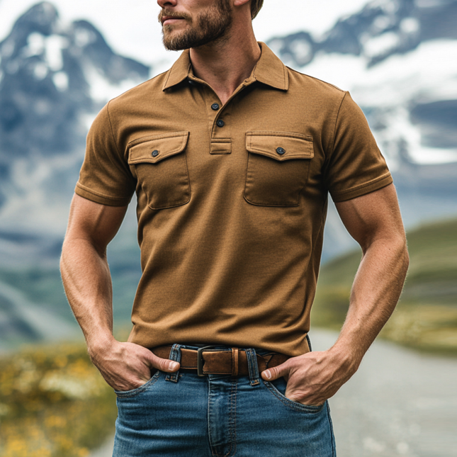 Men's Polo Shirt | Vintage Western Cowboy Style | Soft Cotton | Lapel Collar | Chest Pocket | Short Sleeve | Slim Fit | Durable and Breathable | Casual and Smart-Casual | Stylish and Practical