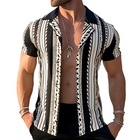 Men's Retro Stripe Print Shirt | Short Sleeve | Geometric Pattern | Lapel Collar | Lightweight Breathable Polyester | Casual Beachwear | Comfortable Fit | Sizes S to 3XL | Spring Summer Fashion