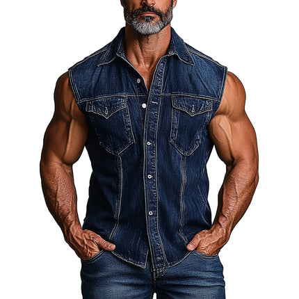 Men's Vintage Washed Denim Vest | Lapel Collar | Sleeveless | 100% Cotton | Stylish Layering | Retro Aesthetic | Available in S to 3XL | Durable & Comfortable | Versatile Fashion | Casual to Semi-Formal Wear