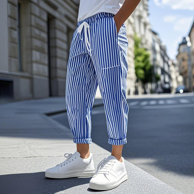 Men's Tapered Pants | Cotton Blend | Elastic Waist | Casual Striped Design | Comfortable Fit | Stylish Everyday Wear