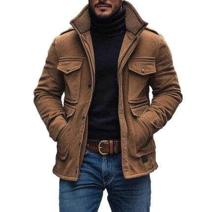 Men's Vintage Suede Coat | Fleece Collar | Patchwork Design | Multi-Pocket | Zipper Closure | Slim Fit | Warm Outerwear | Casual & Outdoor Style | Rugged & Stylish | Timeless Appeal | Versatile Comfort